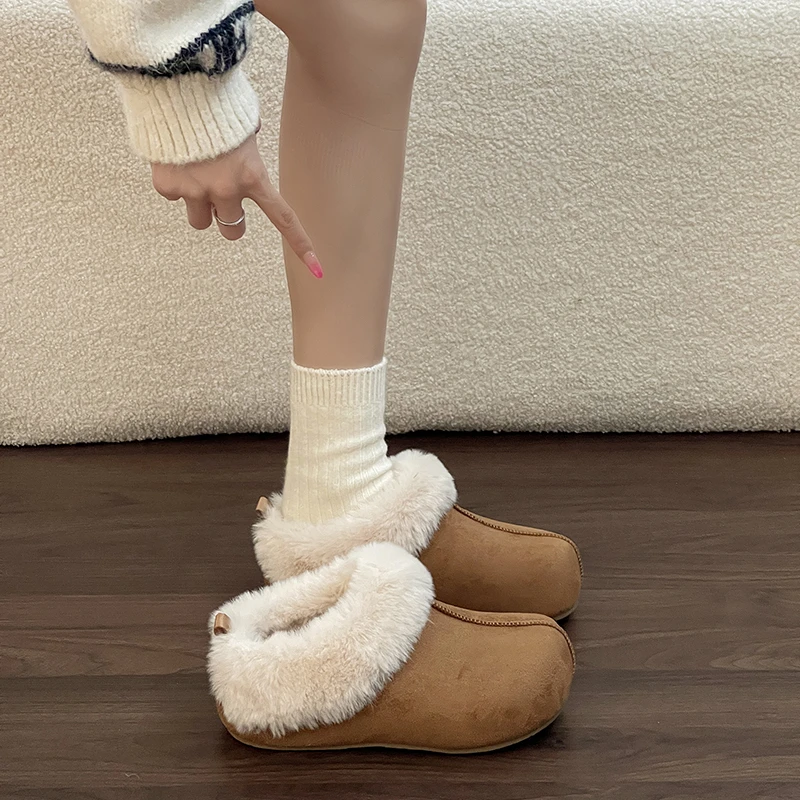 内增高勃肯半包头毛毛鞋女2025冬季外穿一脚蹬厚底保暖棉鞋懒人鞋