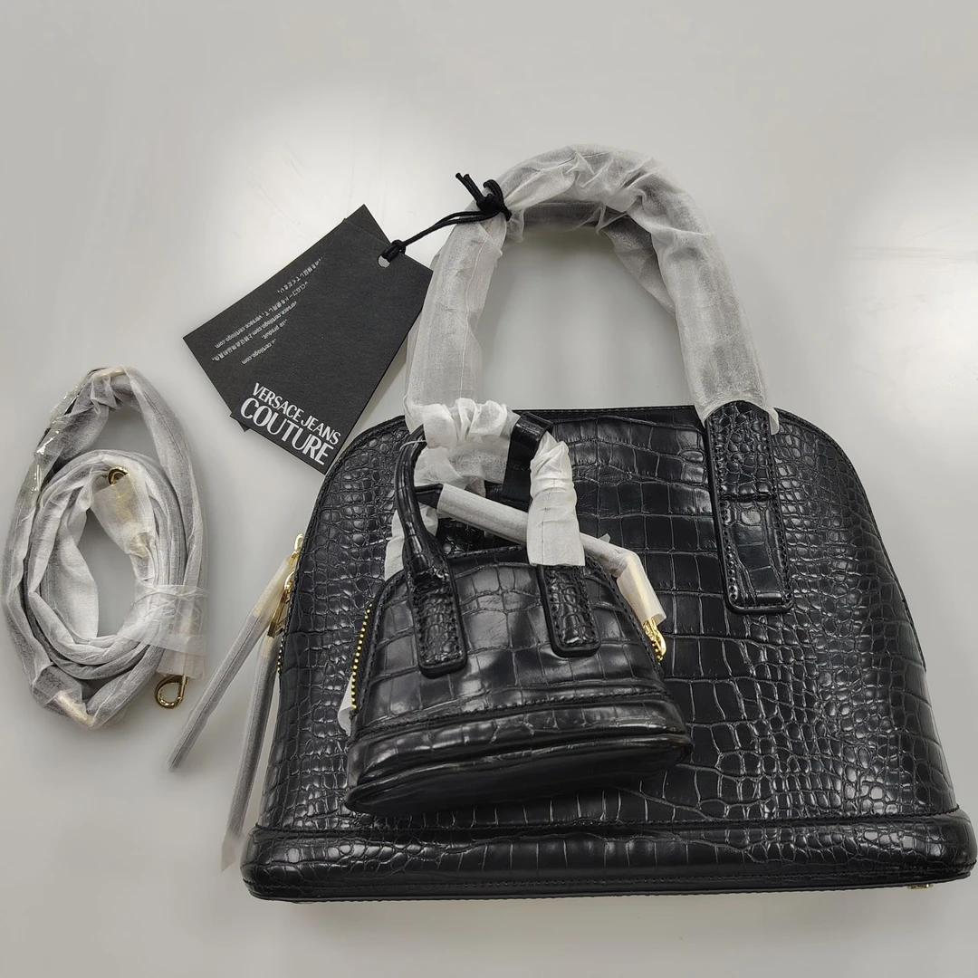 范思哲【K327】黑色鳄鱼纹贝壳子母包化妆包金属装饰手拎包刷包