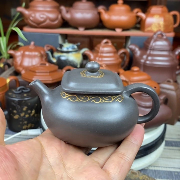 茶壶紫砂乾坤140CC原矿古天青描金丝特价