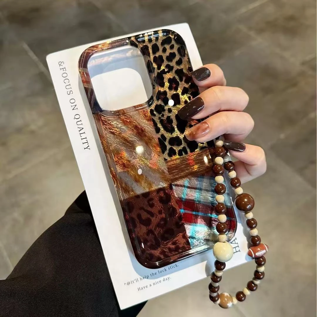 高级感豹纹拼接格纹适用iPhone17promax手机壳苹果15pro防摔14pro