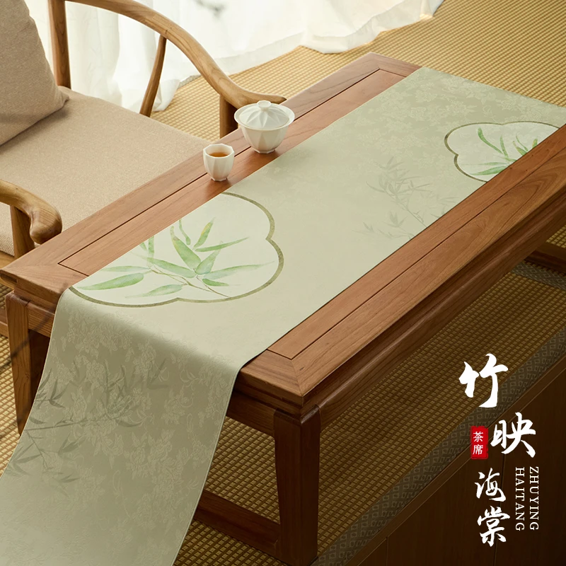 爱奇葩原创竹映海棠香云纱新中式禅意桌旗茶垫高端茶席茶台桌布