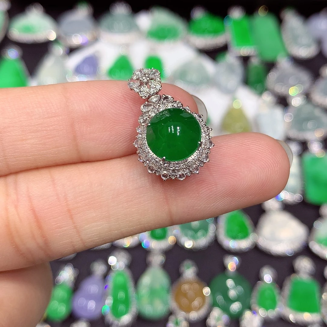 翡翠18K金镶嵌吊坠(不含链)