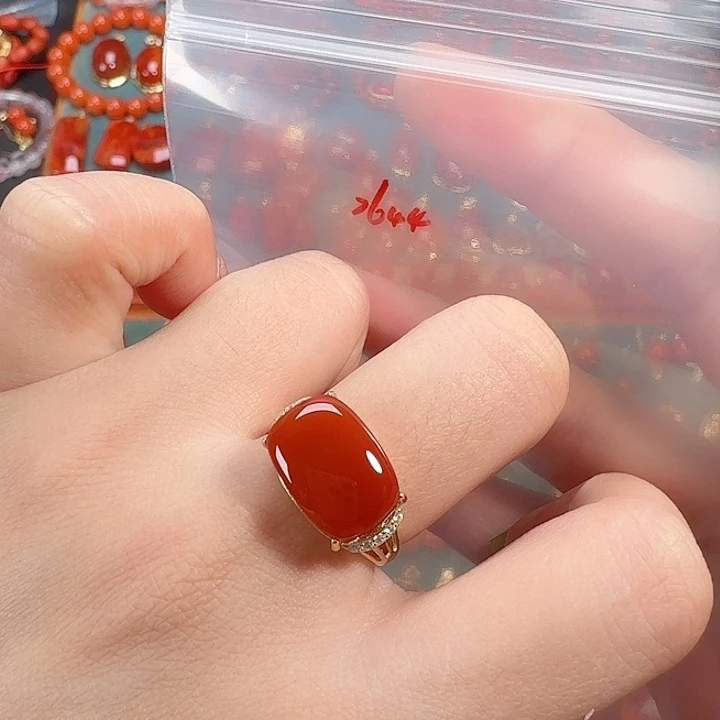 南红玛瑙银S925镶嵌戒指