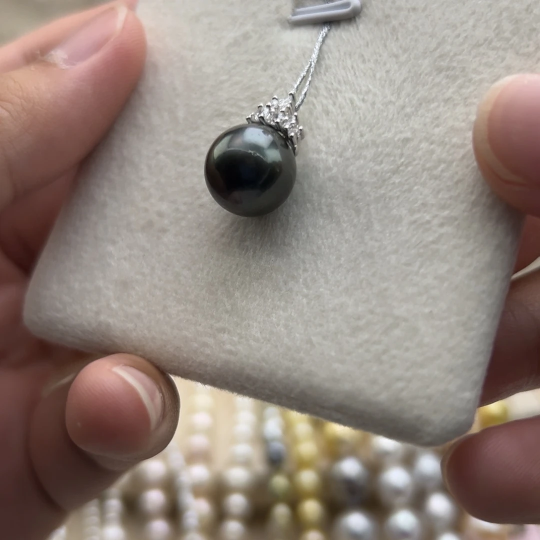 银S925镶嵌吊坠(不含链)海水珍珠11.7mm大溪地冰雪款