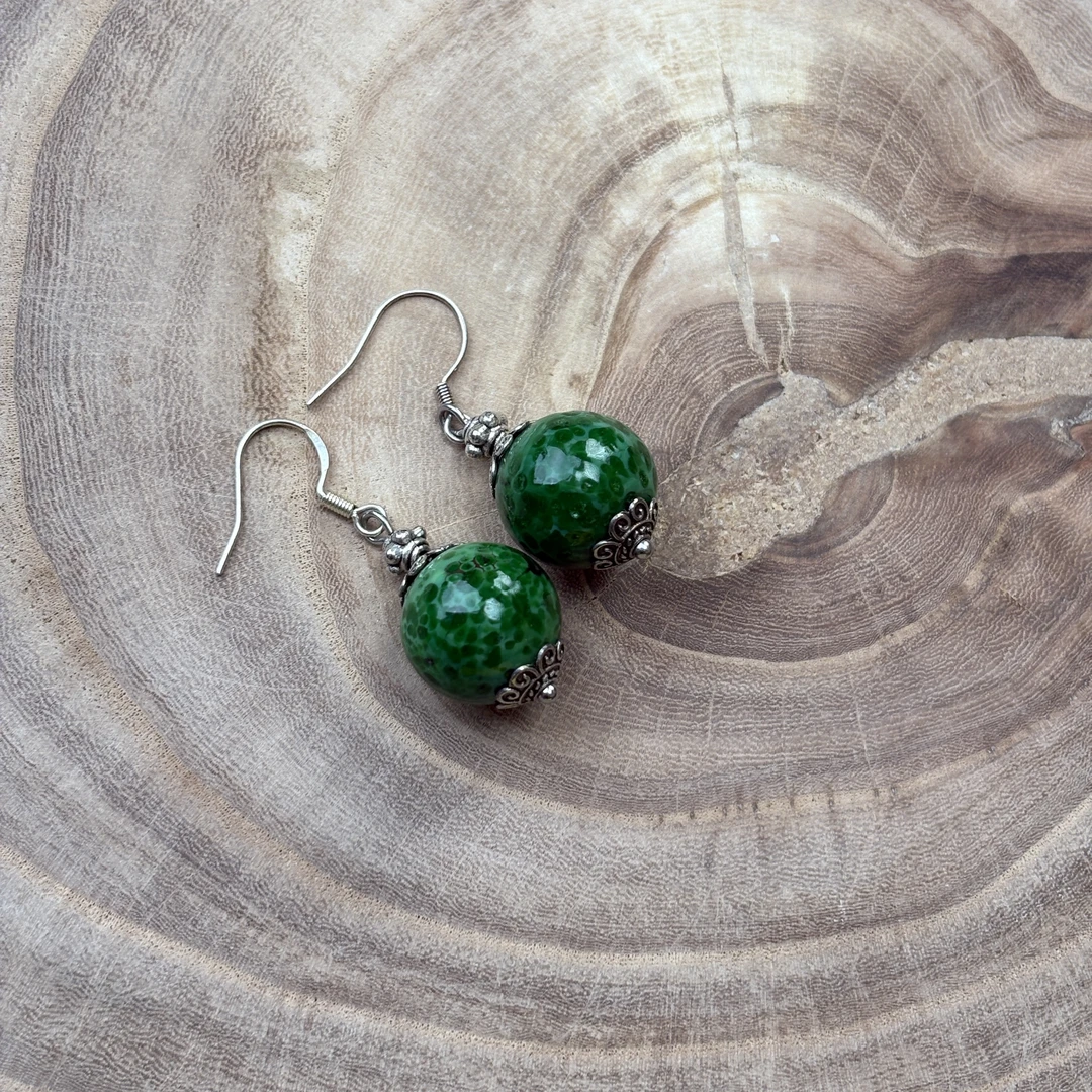 合金耳饰 EH0329 14mm绿蛙琉璃耳环