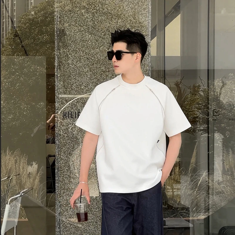 【亏本清仓-最后20件】双侧拉链剪裁设计款夏季短袖T恤原创高级高T