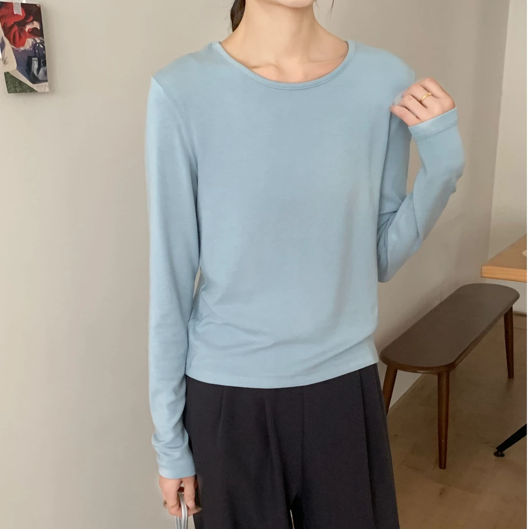 女装圆领百搭修身显瘦打底衫2025秋季新款简约时尚气质长袖内搭女