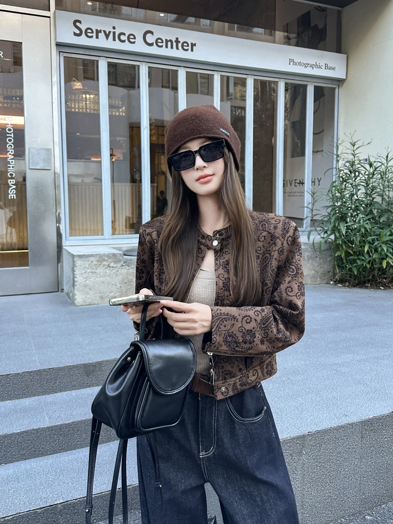 【玫卡】2025女装秋季气质设计感豹纹外套9210
