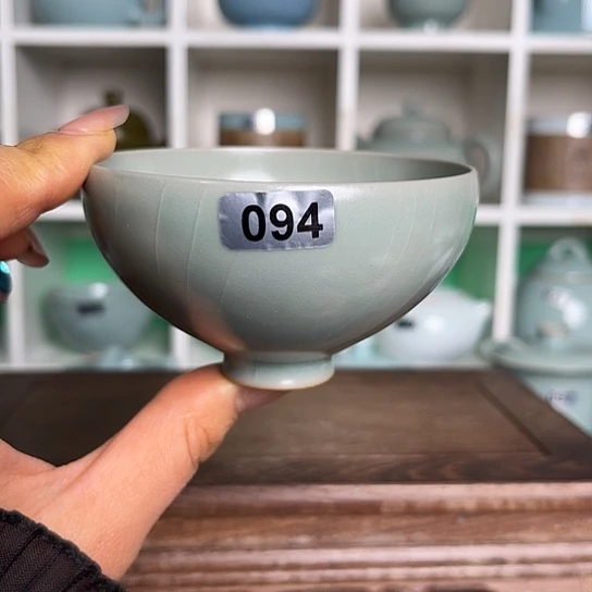 杯094微天青鸡心杯手工超薄胎80ml微微瑕