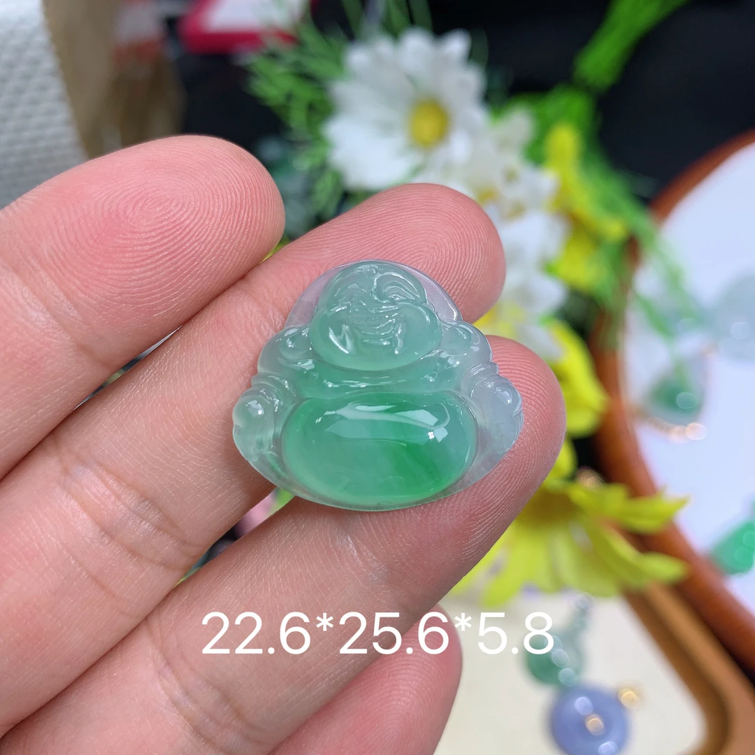 天然缅甸翡翠A货阳绿佛公夏吊坠种老水足气质百搭精雕精美百