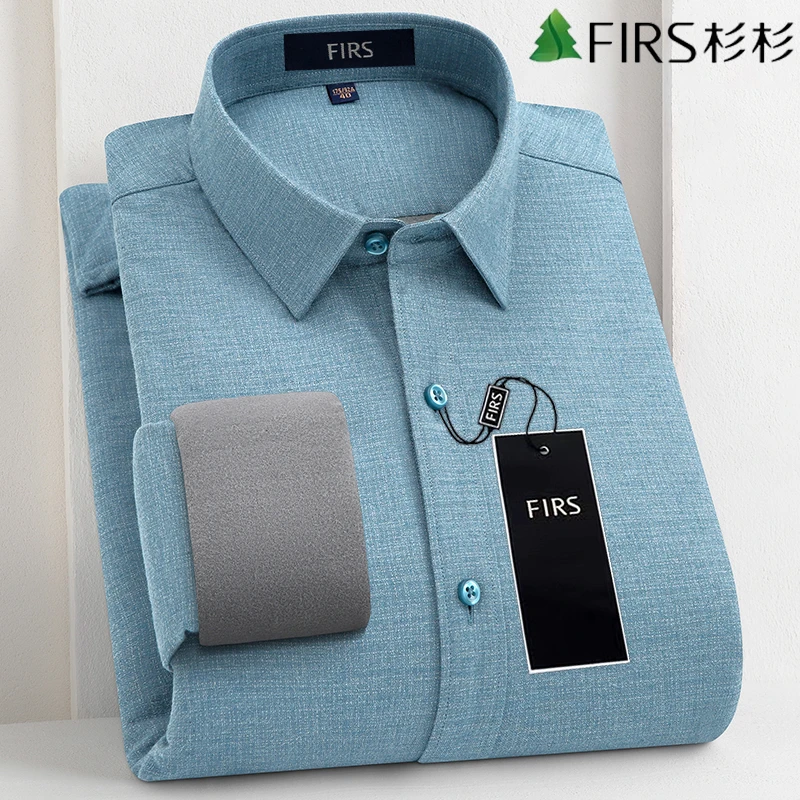 杉杉【纯棉保暖】加绒长袖衬衫男士冬季纯色休闲时尚上档次中年衬衣