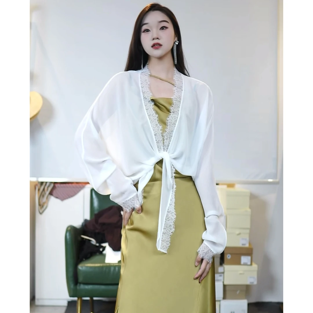 【夏日风】时尚蕾丝边乔其长袖衬衫