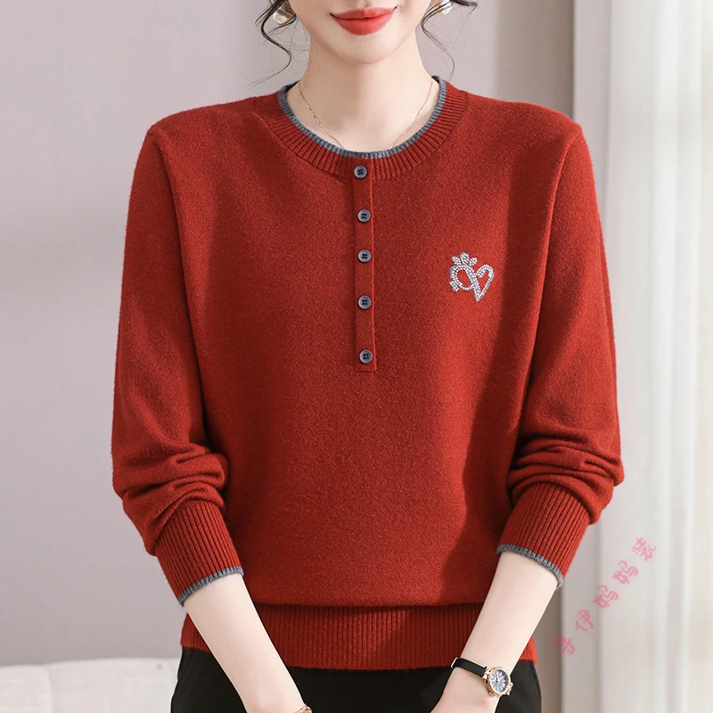 新款时尚秋季妈妈装中老年女装百搭衫国风中年秋季针织衫长袖毛衣