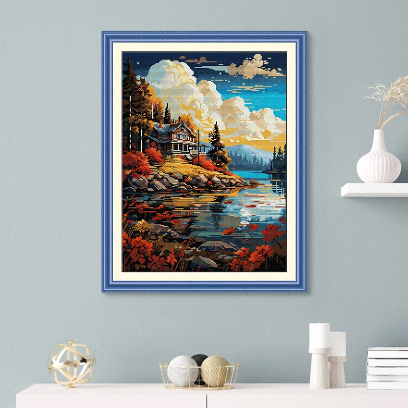 NKF 十字绣线绣晚霞刺绣材料包客厅办公室过道装饰画