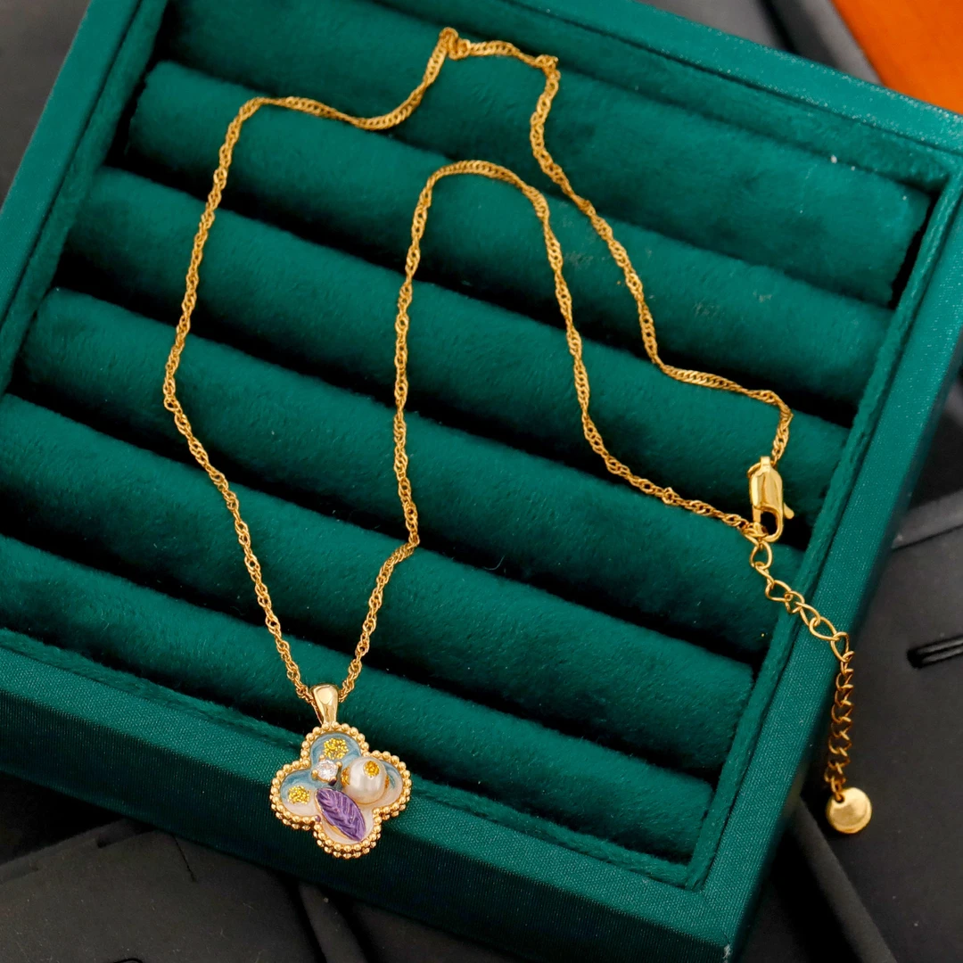 铜合金项链 《货号7496》时尚新中式四叶草项链（链长：39+6cm）