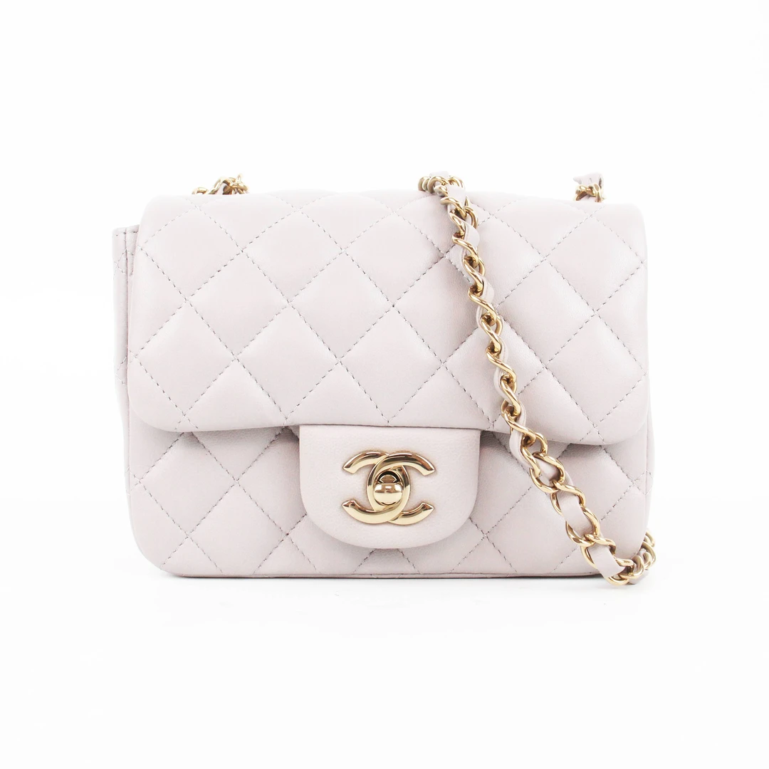 95新 Chanel/香奈儿 72886B 灰色金扣cf17方胖子单肩斜挎包