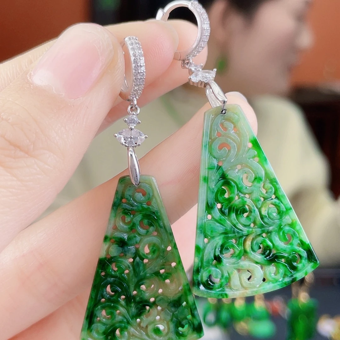 翡翠银S925镶嵌耳饰