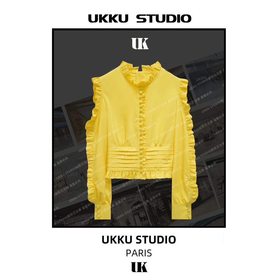 香香【UKKUSTUDIO】早春设计感重工钩花拼不规则衬衫913426