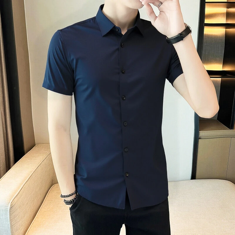 夏季短袖高端全无痕衬衫休闲衬衣免烫氨纶高弹面料起球勾丝包退