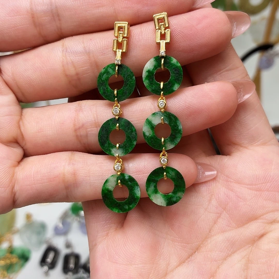 翡翠银S925镶嵌耳饰缅料