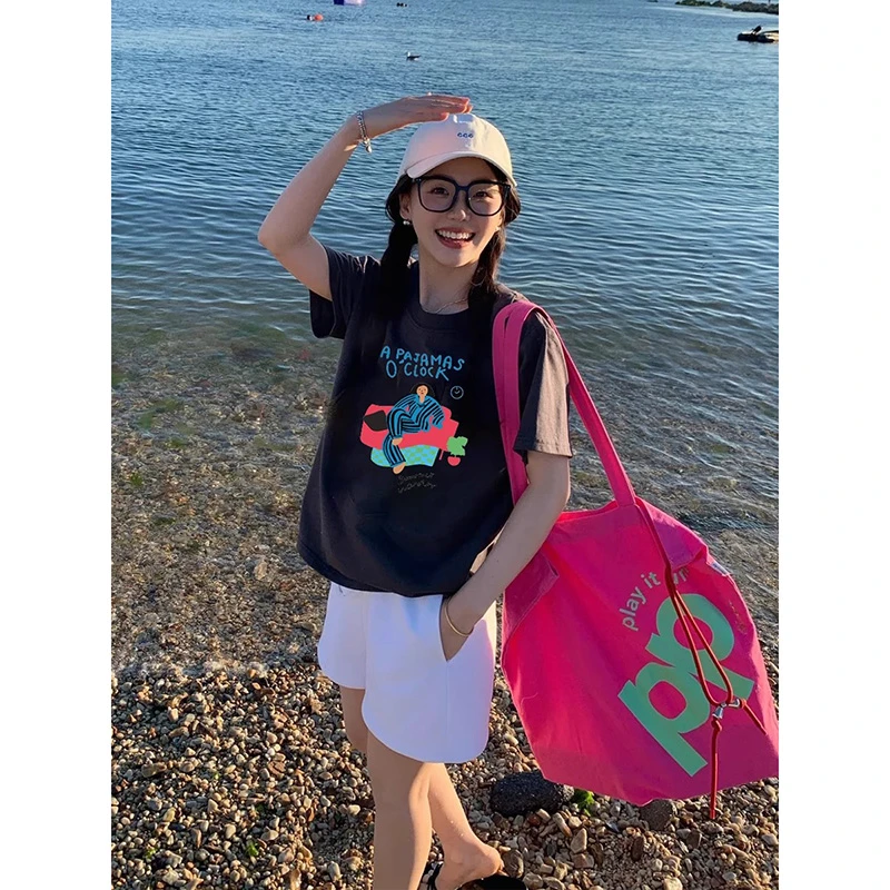 胖mm300斤美式宽松短袖t恤女新款夏季重磅体恤百搭上衣设计感小众