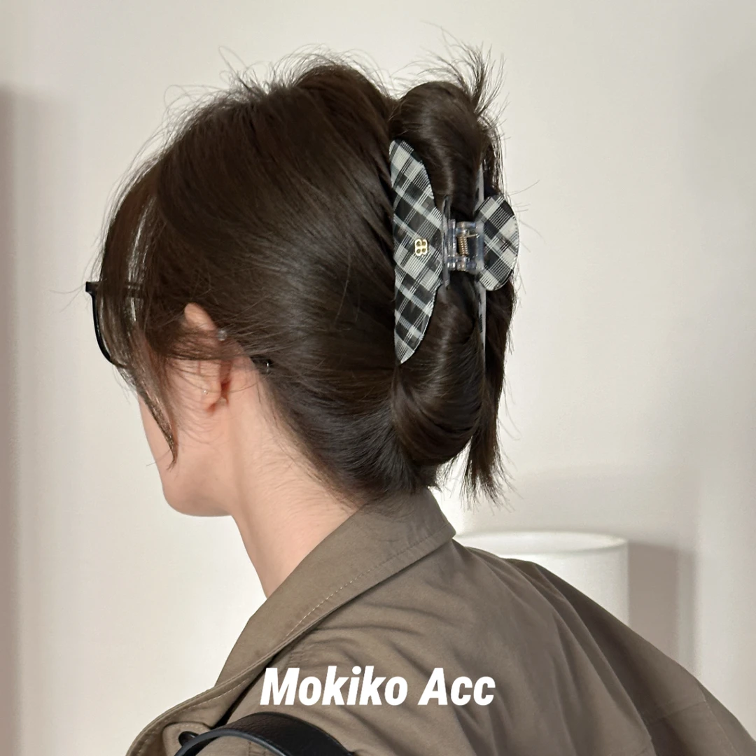 经典黑白格纹老钱风金标醋酸抓夹韩国秋冬高级感鲨鱼夹子头饰发饰