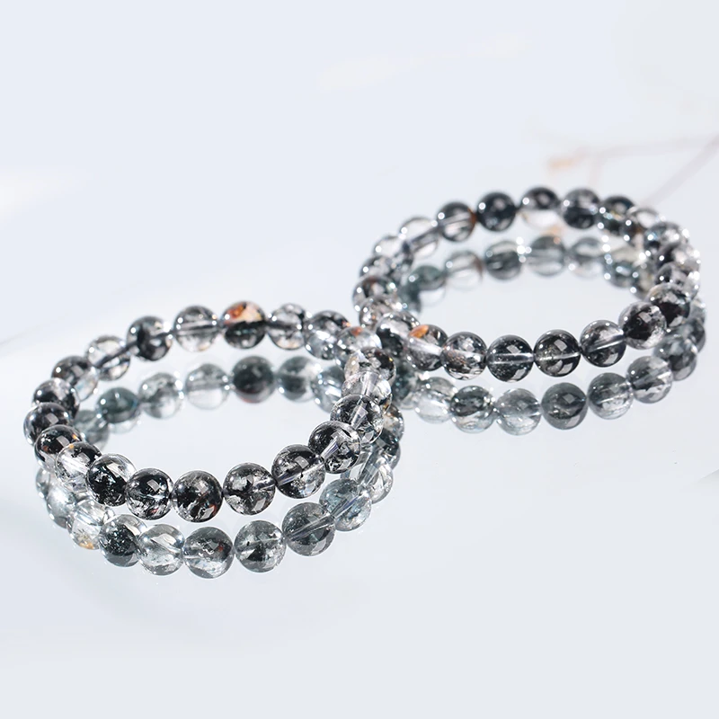 赫尔基蒙老矿透体黑闪灵共生8.8-9mm单圈水晶手串154多样性发其一