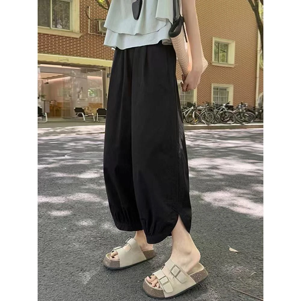 冰丝速干运动裤女夏季新款大码宽松防晒哈伦裤轻薄款九分灯笼裤子