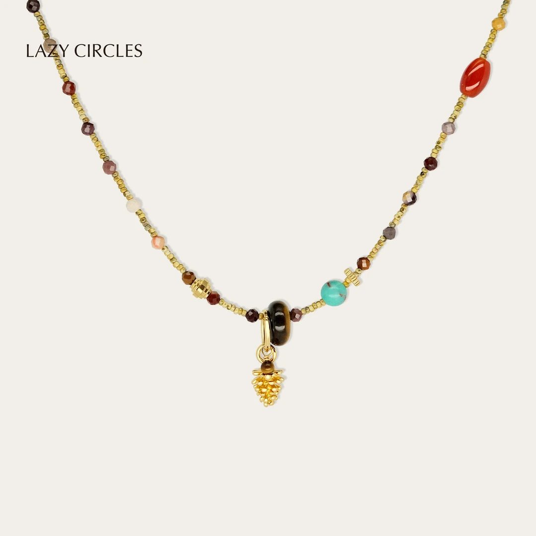 LAZY CIRCLES 合金项链 点点松果乐项链气质彩色串珠锁骨链