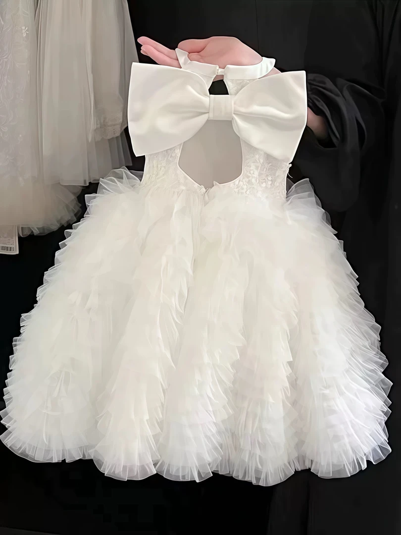 女童连衣裙夏季2025宝宝高级感生日礼服裙洋气重工儿童白色公主裙