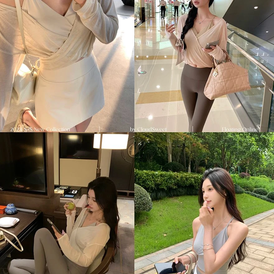 CloudSweet白云甜 运动吊带背心套装女夏针织防晒罩衫上衣两件套