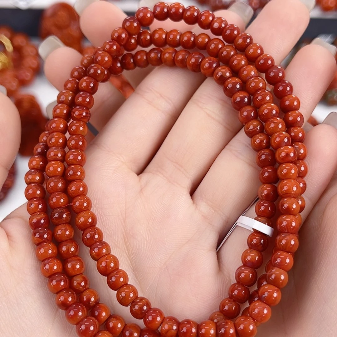 南红玛瑙未镶嵌瓦西牛血红双色5mm多圈