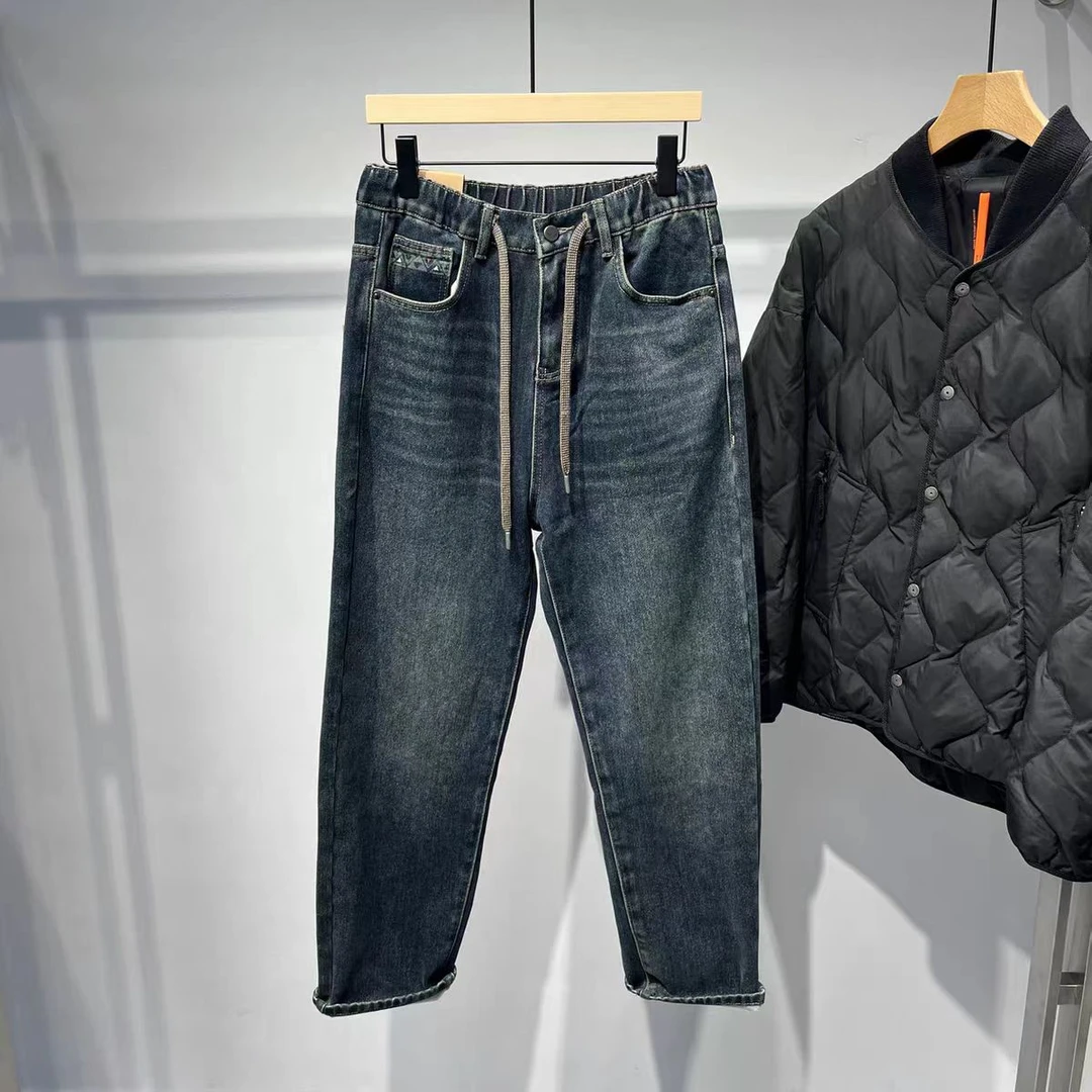 水洗冬季厚款男士痞帅老爹牛仔裤男士休闲裤男装秋冬