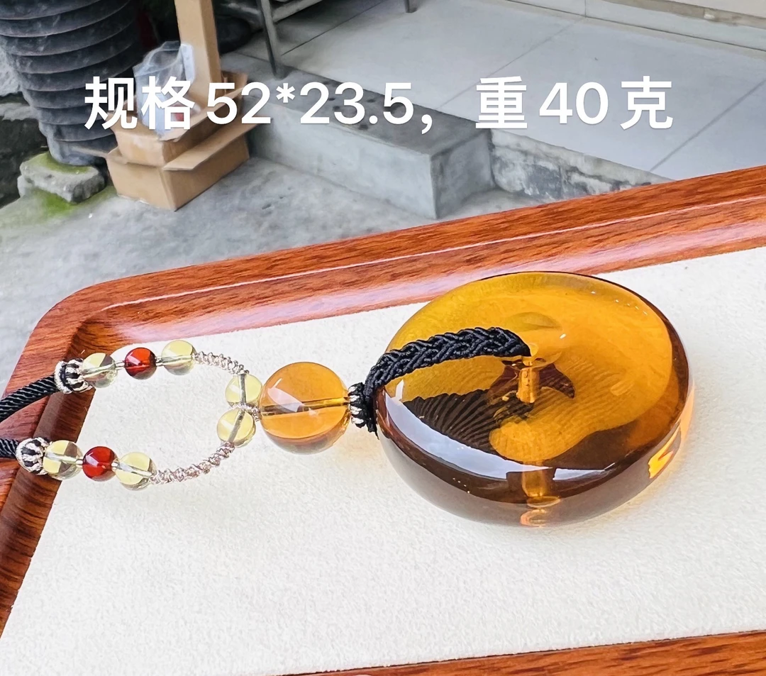 天然缅甸琥珀黄茶平安扣