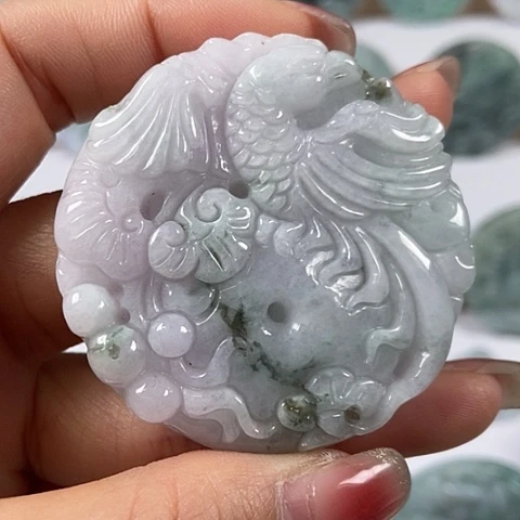 翡翠颈饰未镶嵌如意凤凰扣两面工