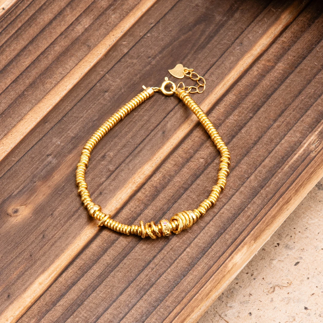 925银手链 S925银镀金“金梦之遇”盘缠手链时尚百搭简约金色可调节