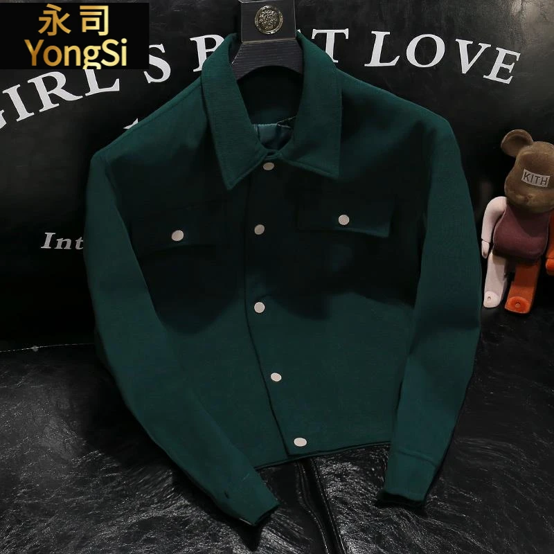 高级感针织翻领夹克男2025春秋新款潮牌暗条纹肌理工装短款外套