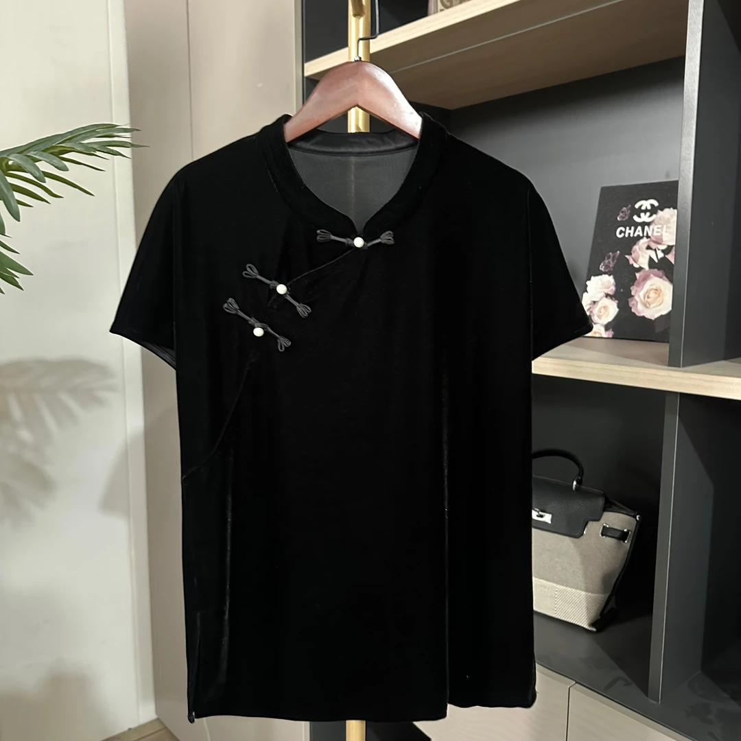 重工定制面膜丝绒斜襟国风中式上衣