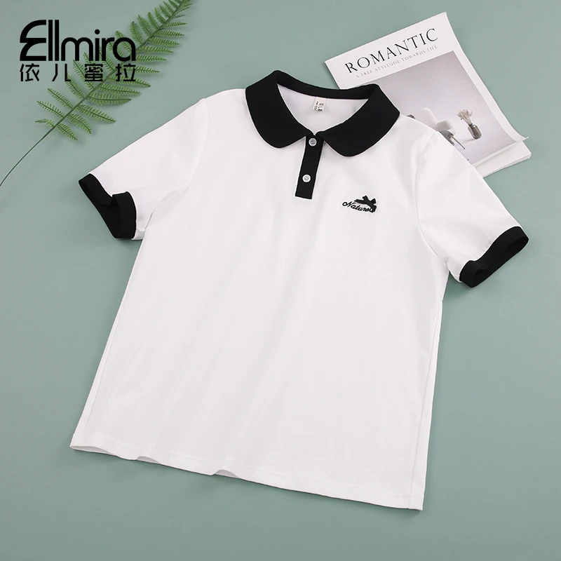 9058女童短袖t恤夏季POLO衫上衣翻领2025新款大童洋气学生