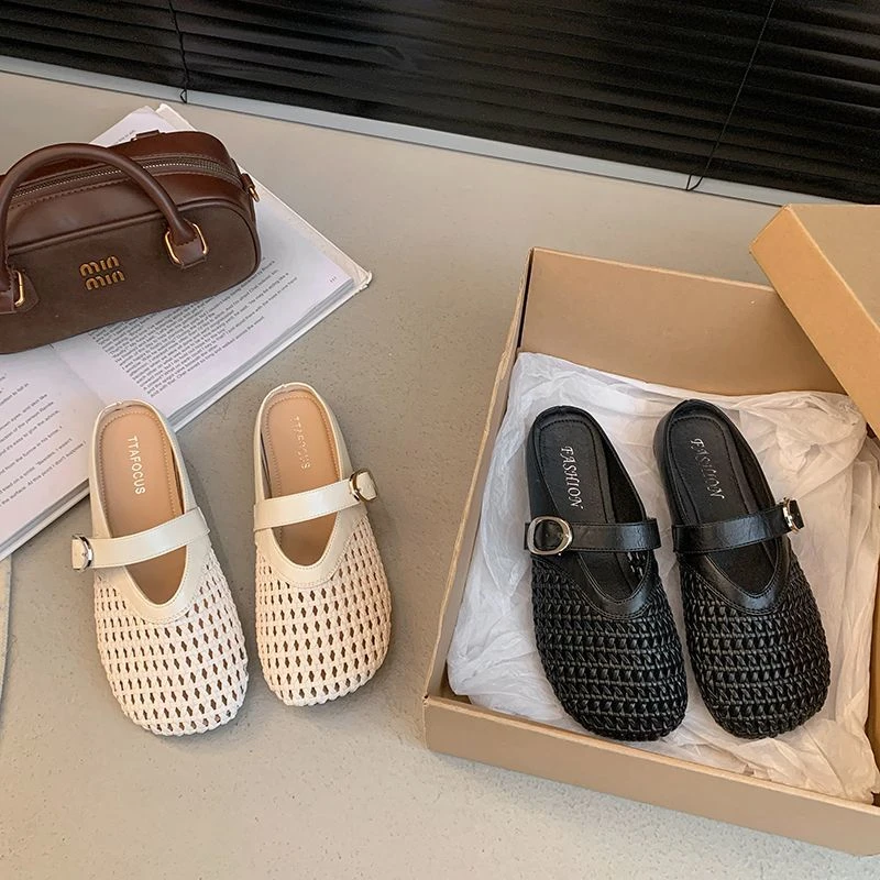 包头半拖鞋女夏季外穿2025新款法式一脚蹬懒人软底休闲孕妇勃肯鞋