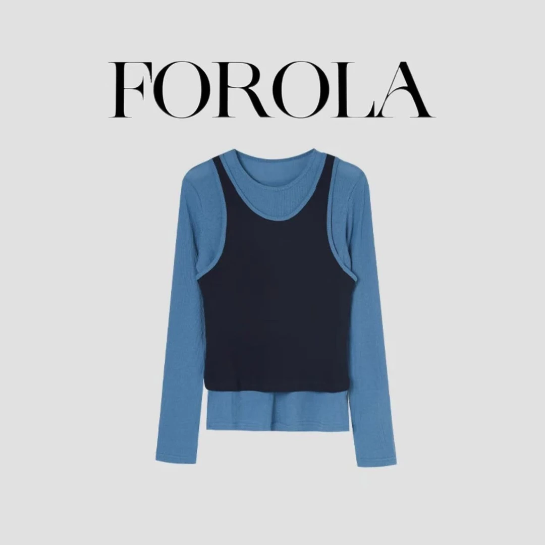 FOROLA 2025新款长袖假两件拼接休闲时尚上衣 CC25549
