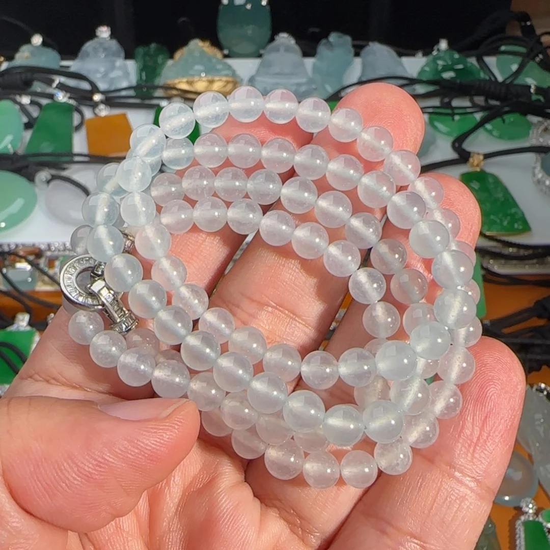 翡翠未镶嵌颈饰白冰珠串