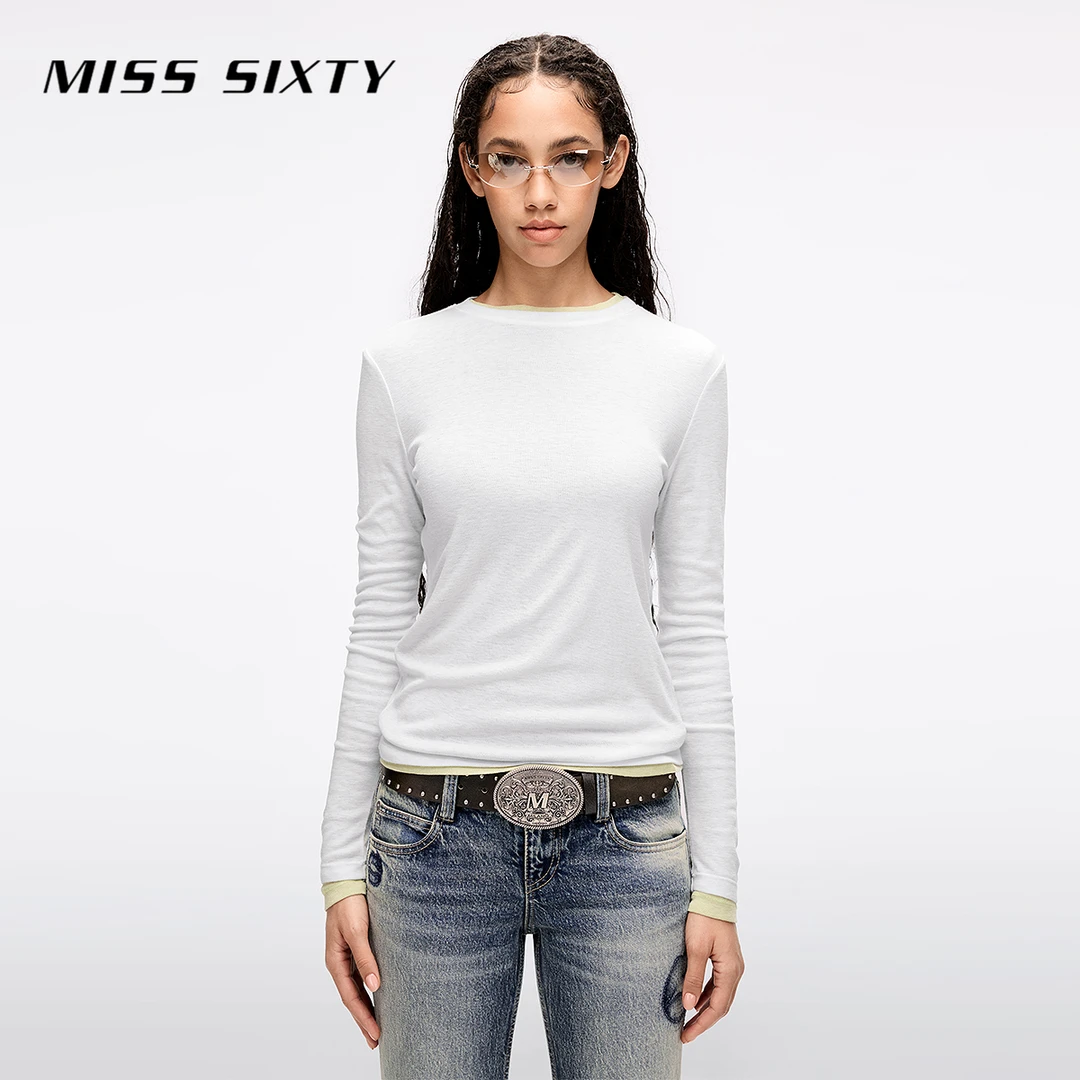 【赵老板专属】Miss Sixty长袖T恤圆领修身显瘦微弹上衣基础款8141