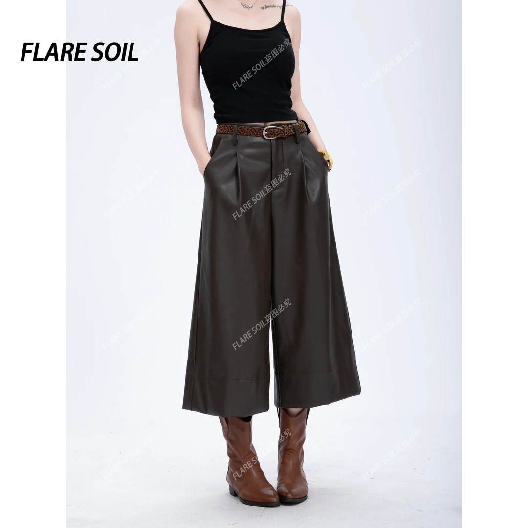 【FLARE SOIL】酷帅皮裤秋季韩系阔腿裤七分裤子 T4667B