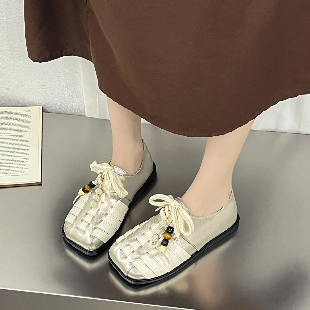 复古小众编织单鞋女2025年秋季新款配裙子软底英伦小皮鞋玛丽珍鞋