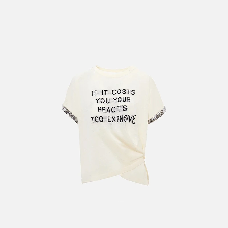 短袖街头风字母见详情印花T恤夏季休闲运动简约圆领白色时尚