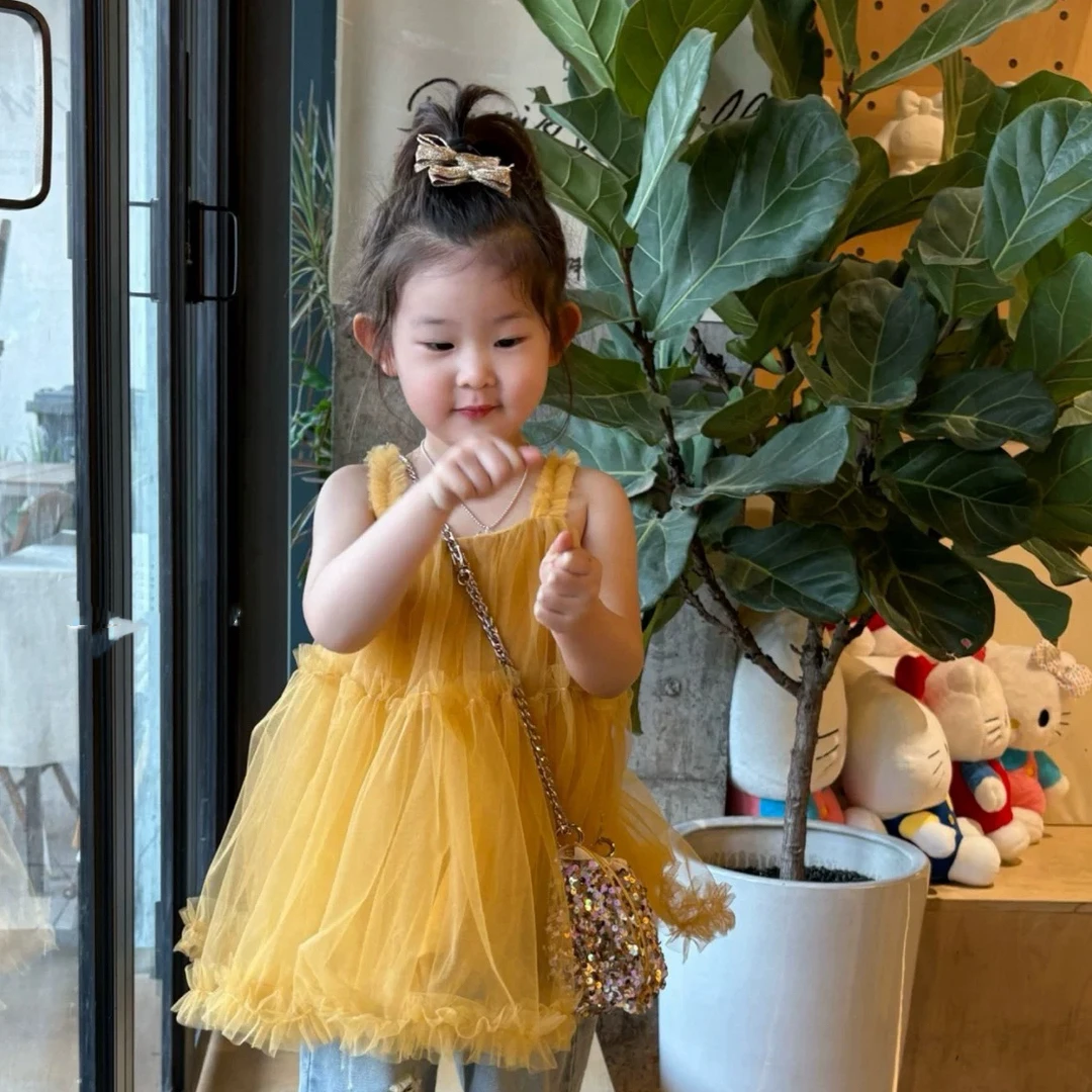 吊带黄色纱纱连衣裙+牛仔裤A5-798/A5-703