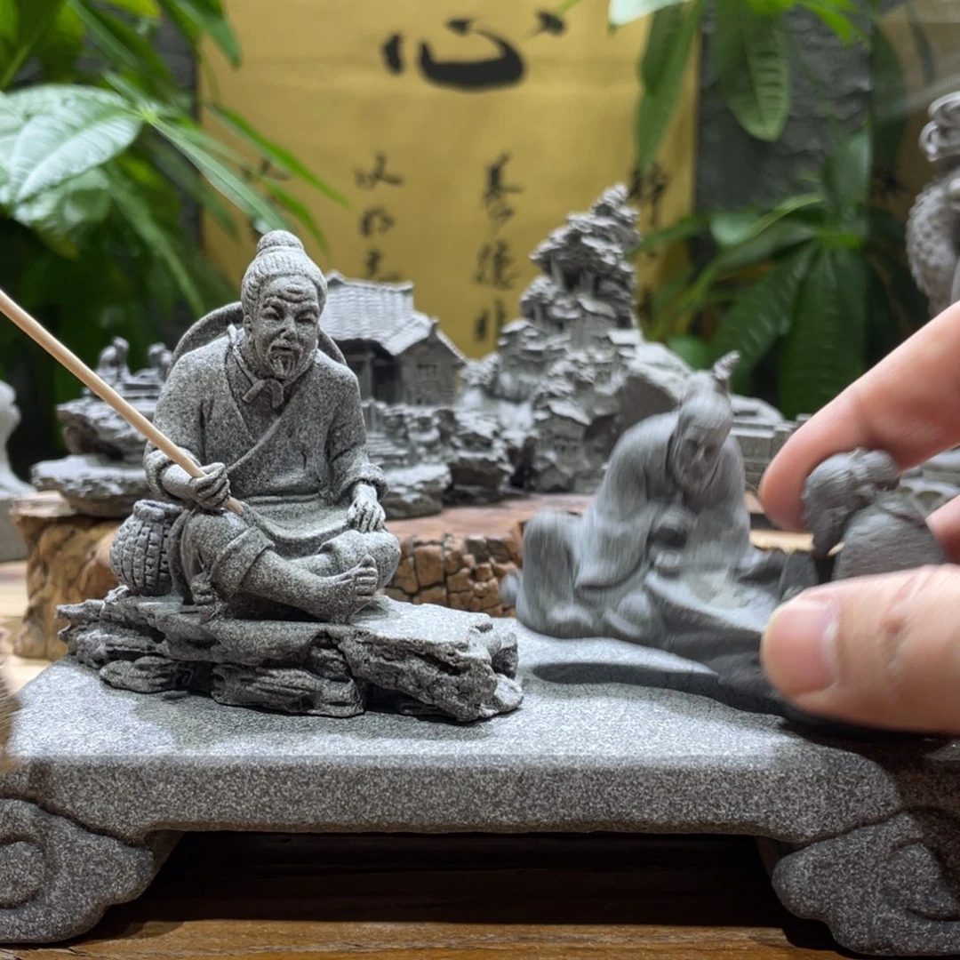 石材钓套一个下棋一个