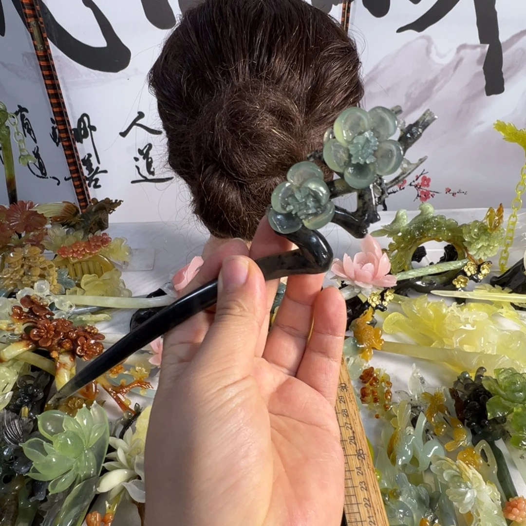 定制蛇纹石玉毛货发饰