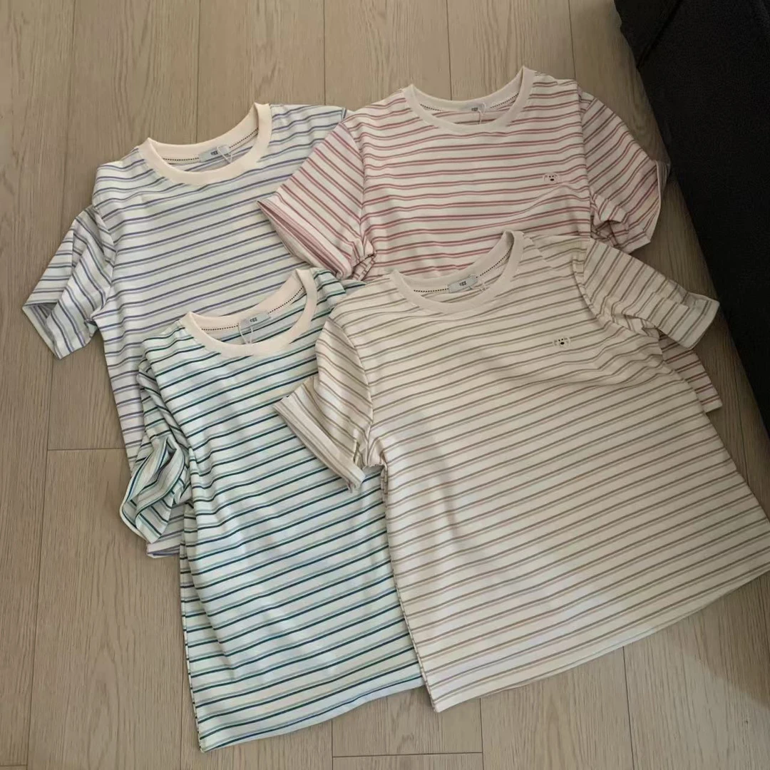 恩熙·夏季短袖刺绣小狗条纹短袖T恤8647